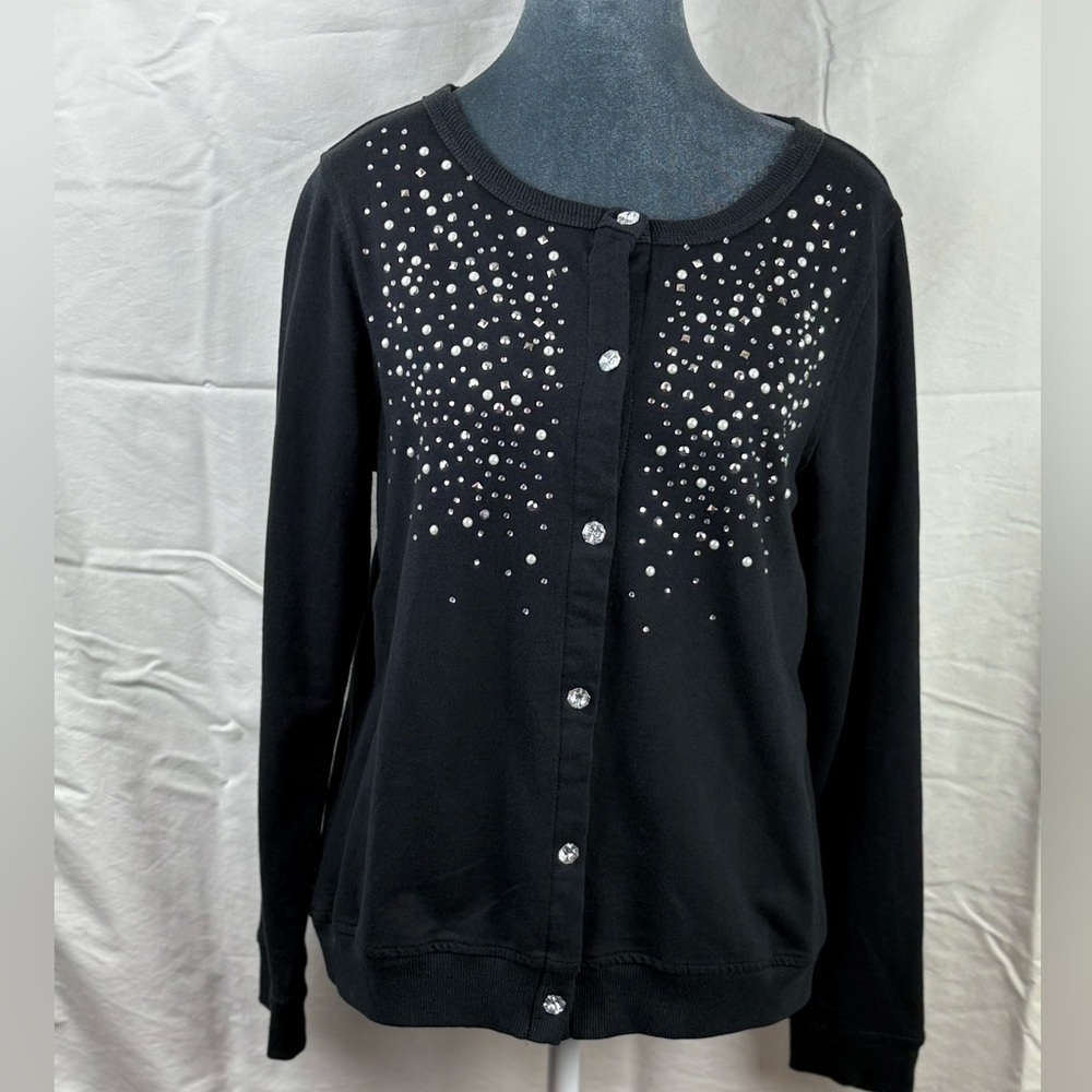 Three Hearts Black Cardigan with Sparkling Accents